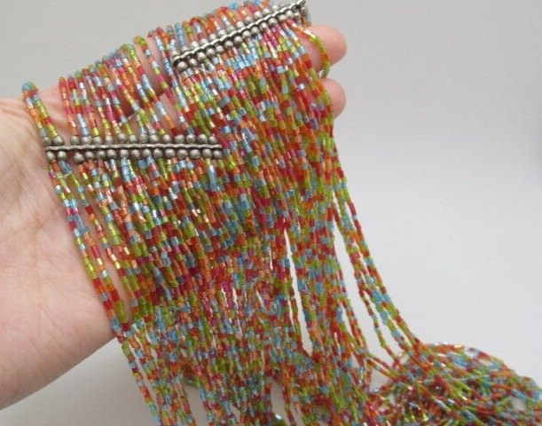 Vintage Bohemian Heavy Rainbow Multi Layer Bead Graduated Layer Necklace