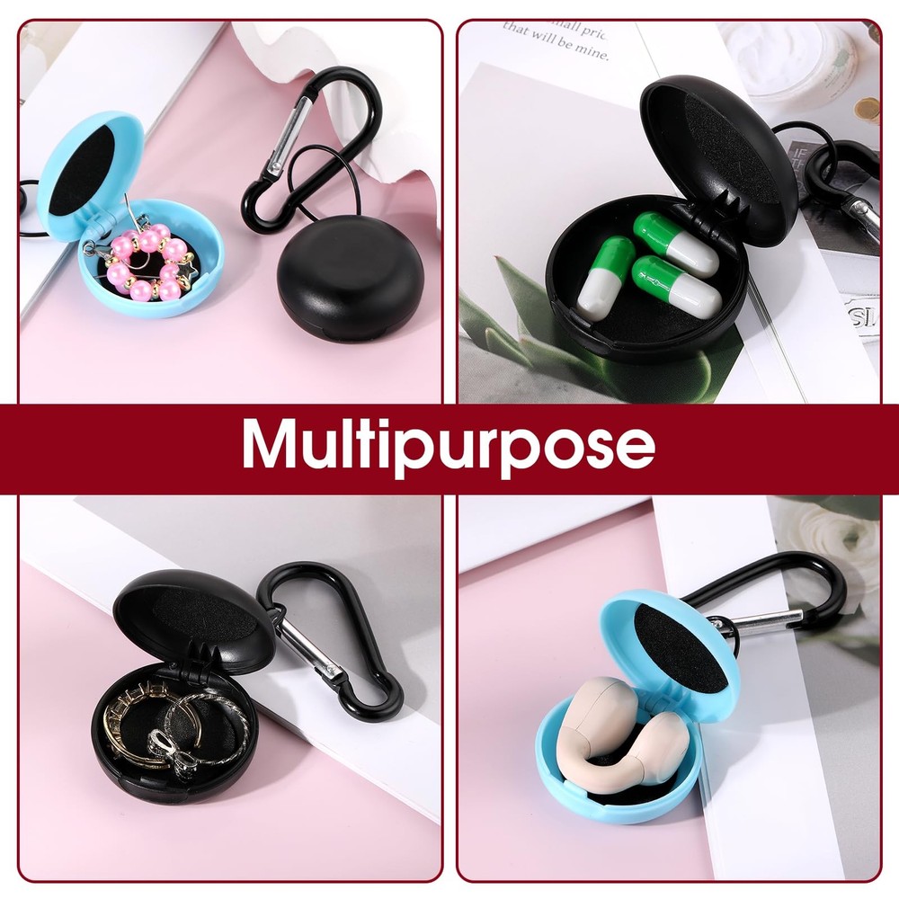 Giantree 2pcs Earplug Cases, Round Potable Ear Plug One Size, black+blue