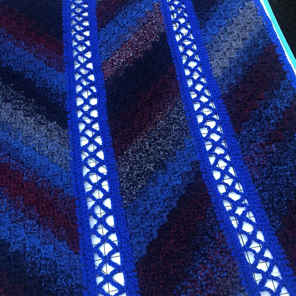 Afghan Blue, Grey, Red & Black 4 Panel 38x48” Throw