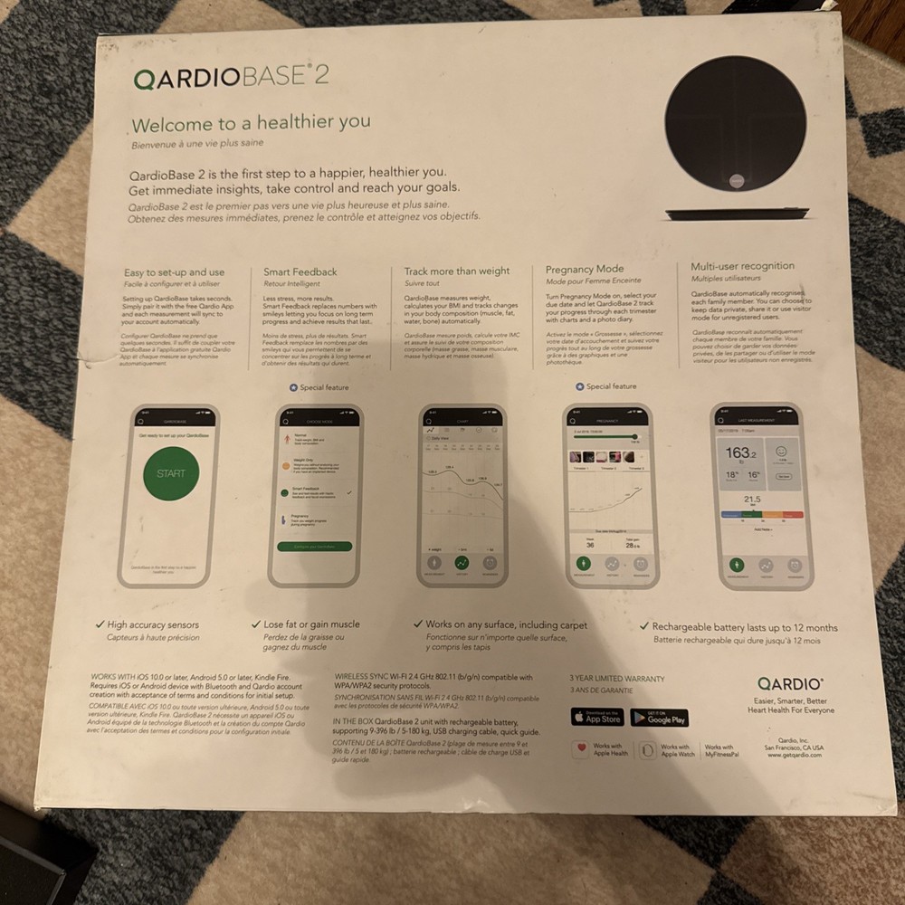 Qardio Base 2 Wireless Smart Scale and Body Analyzer - Black - Works