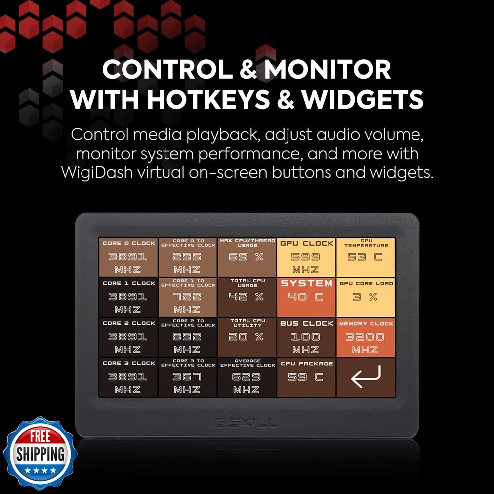 G.SKILL WigiDash PC Command Panel - 7 inch Touch Display, Up to 20 (5x4) Widg