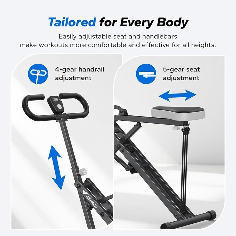 Squat Rowing Machine Foldable LCD Adjustable Resistance Hydraulic Workout US