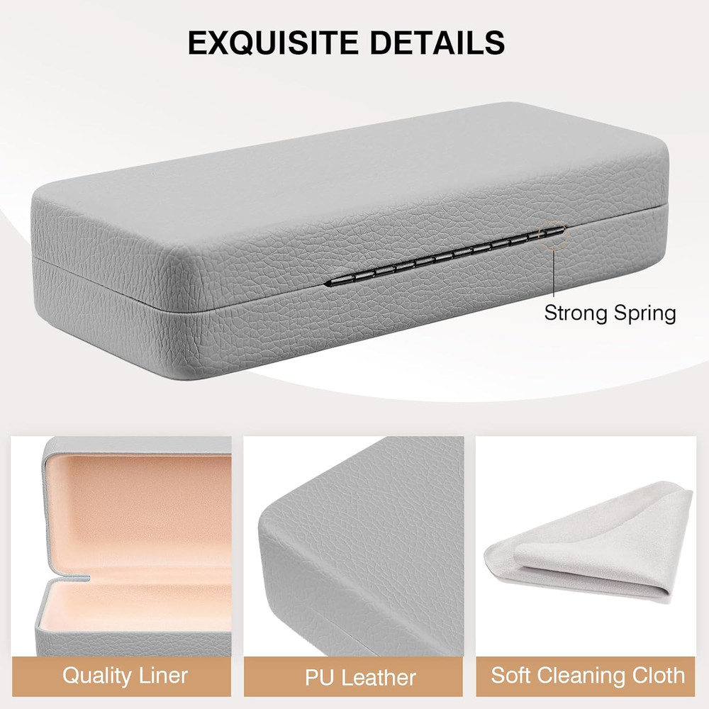 Glasses Case Hard Shell Square Large Eyeglasses Case PU Leather Protective Case