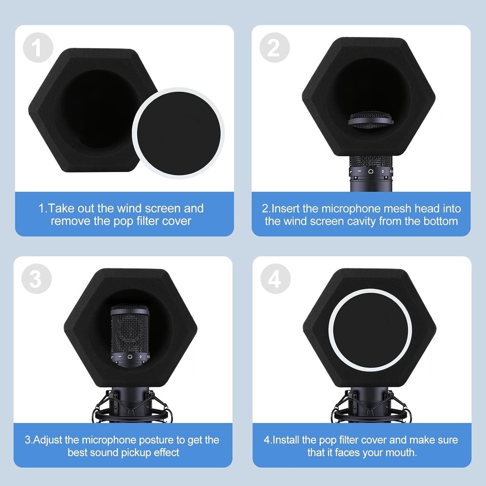 Professional Microphone Isolation Shield with Pop Filter & Stand for Studios