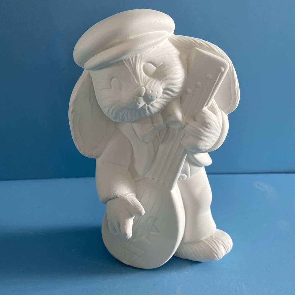 Ceramic Bisque Bunny Rabbit Playing Viola Ready To Paint For Easter