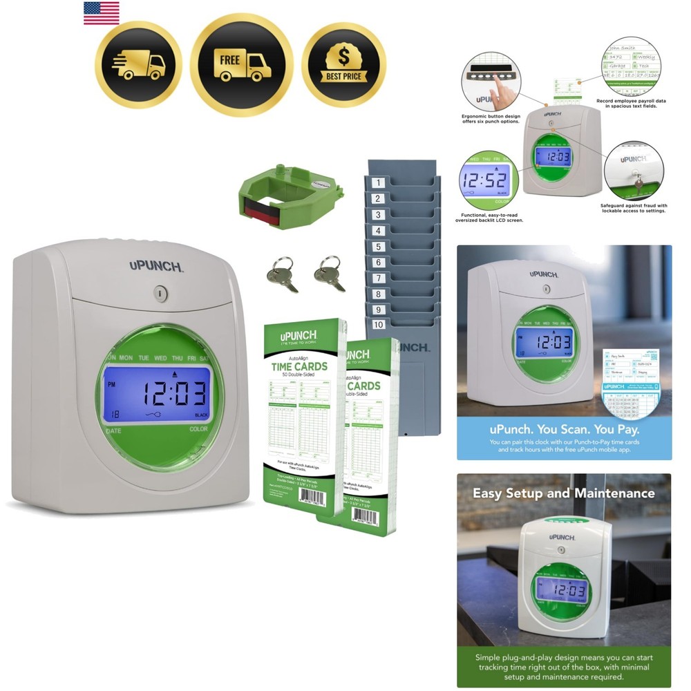 Starter Time Clock Bundle for Small Business: Employee Punch Clock System wit...