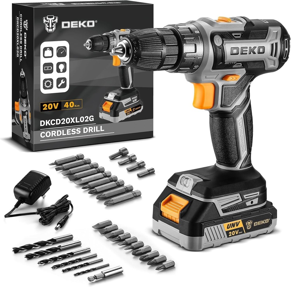 Compact Cordless Drill Set 20V with Battery & 10 Bits - Ideal for DIY Projects
