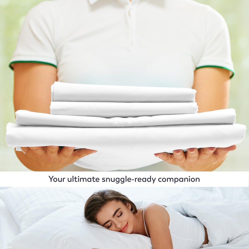 100% Cotton Sheets White Queen Bed 400 Thread Count Percale Weave Cooling She...