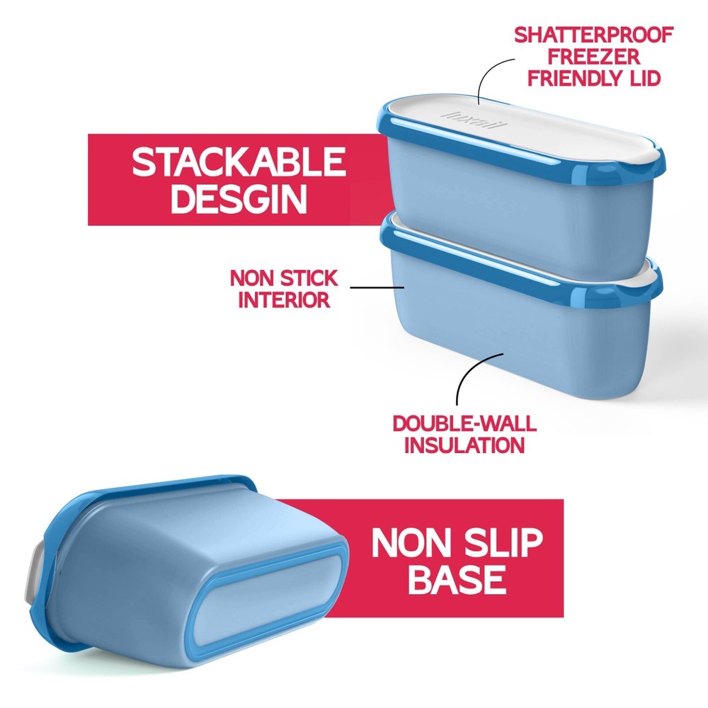 ICE CREAM STORAGE CONTAINER, BPA FREE, 1.5 QUART, DISHWASHER SAFE STACKABLE BLUE