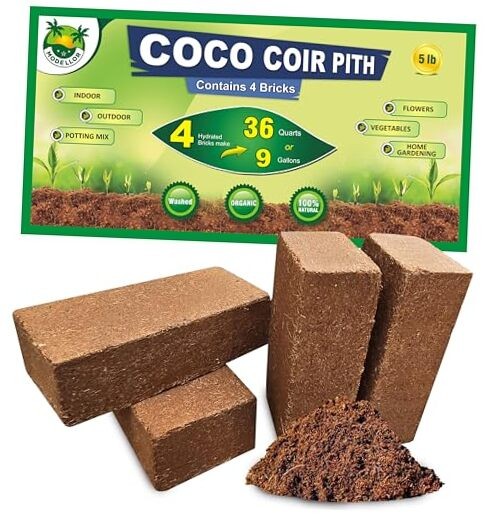 4 Bricks (5 lb) Premium Super Washed Coco Coir, Yields 9 gallons, Seed