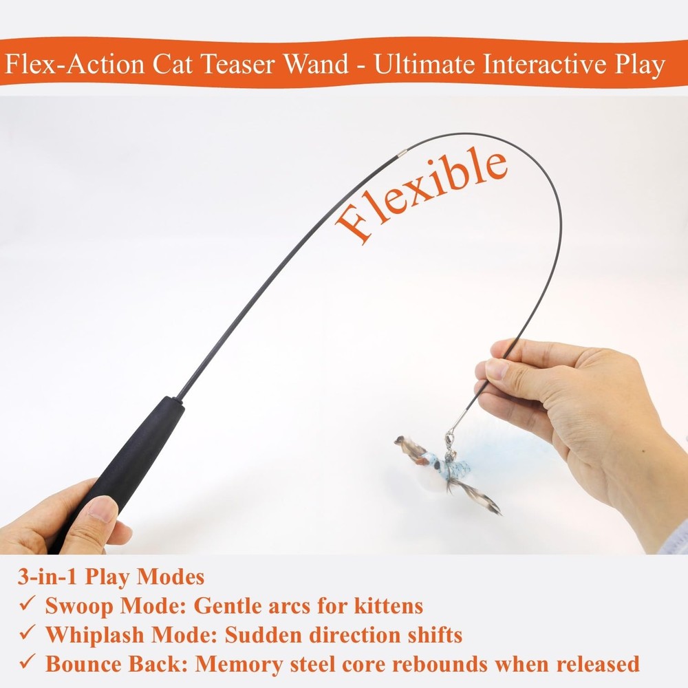 Retractable Cat Wand - Interactive Fishing Pole for Cats, Extendable Black