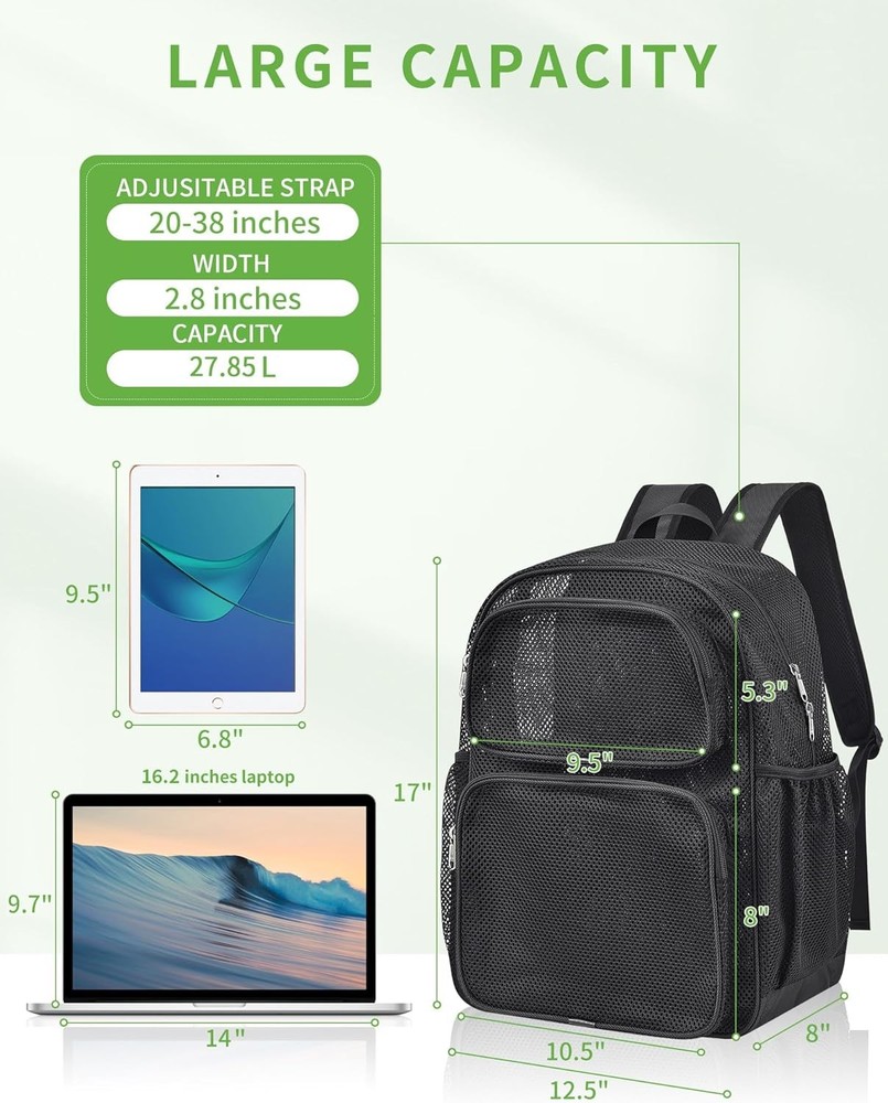 MAY TREE Mesh Backpack Heavy Duty Big Bag Large Capacity Large, Black