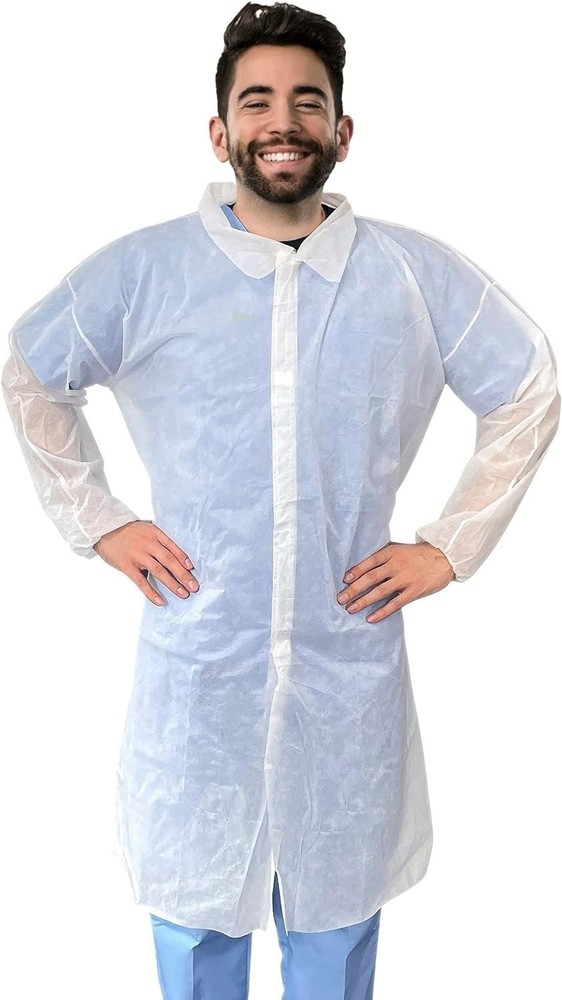 Disposable Lab Coat Large, 35 GSM PP White, 10 Pack