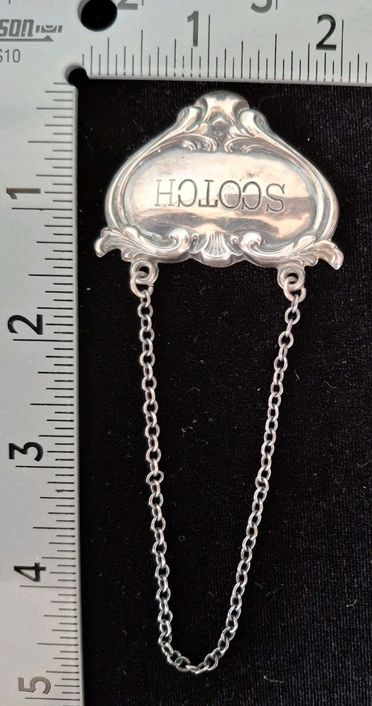 Sterling Silver SCOTCH Bottle Decanter Label Tag ~ Marked Sterling