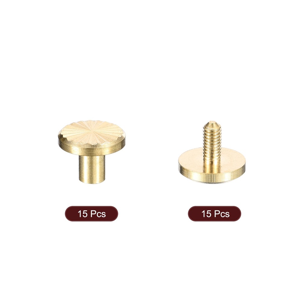 15Pack Brass Chicago Screws, 4x5x10mm Post Nail Stud Rivets, Gold