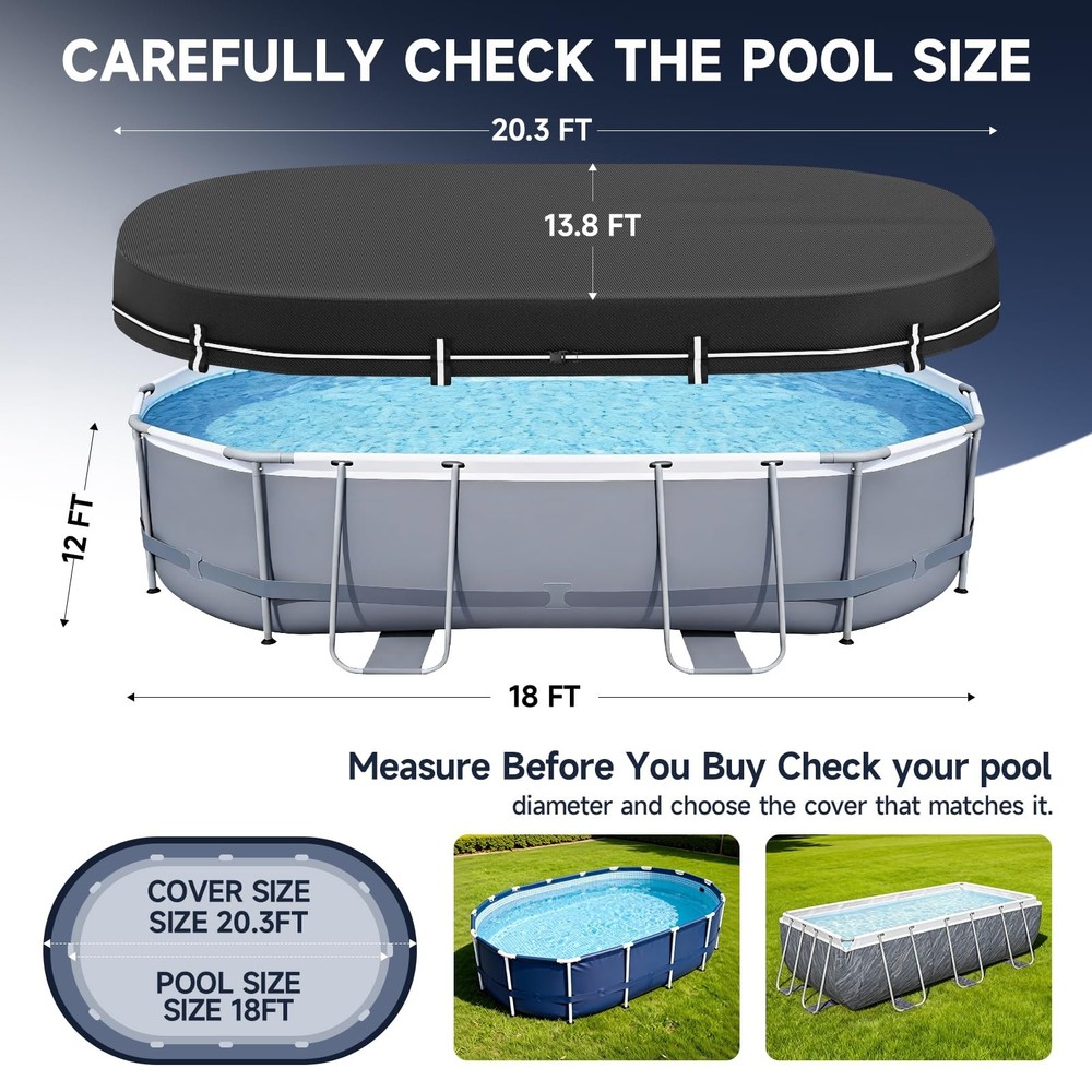 LXKCKJ 12X18 FT Rectangular Pool Covers for Above Ground Pools, 420D Solar Ov...
