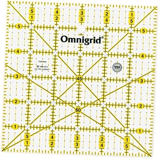 Square Quilting and Sewing Ruler 6" x 6"