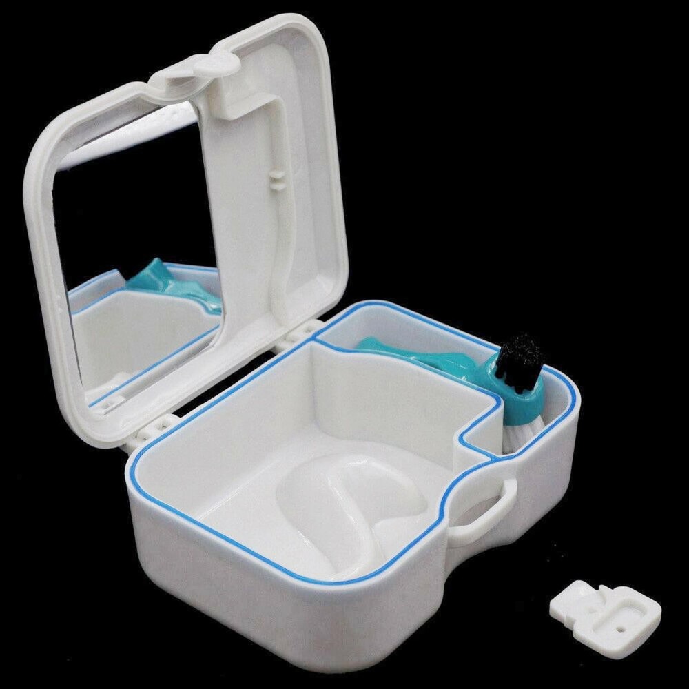 False Teeth Storage Case Container Denture Box with Mirror Clean Brush Appliance