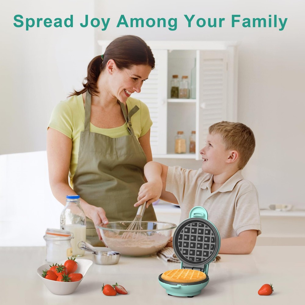 CROWNFUL Mini Waffle Maker, 4" Chaffle Maker with Compact Mini, Mint Green