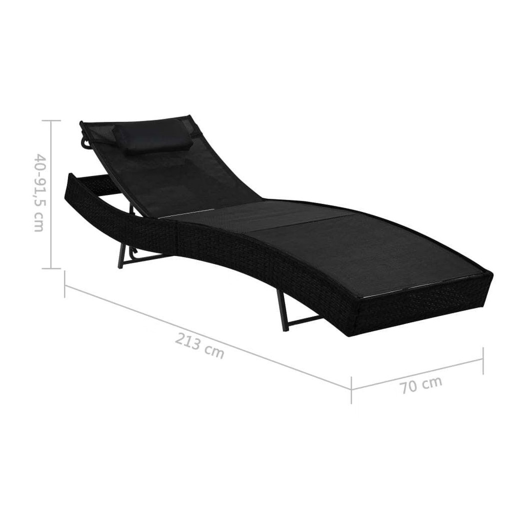 Sunlounger Black Poly Rattan Standard Adjustable Armrests