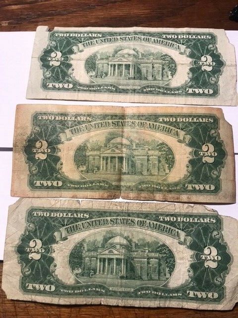 3-Two Dollar Notes Heavy Circulated #1283