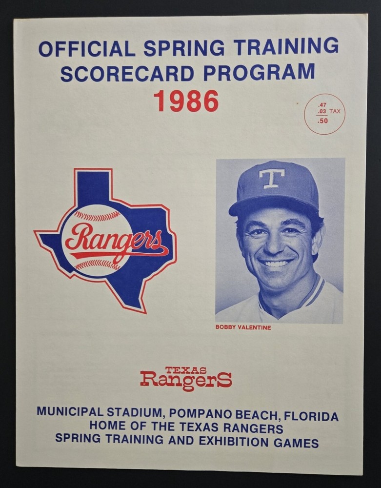 1986 TEXAS RANGERS vs CINCINNATI REDS  PROGRAM SCORECARD  Bobby Valentine  NM