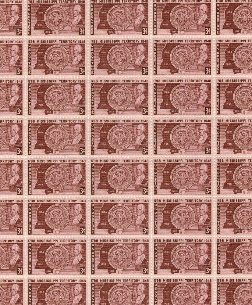 Full mint sheet  of 50  #955 3¢ Mississippi MNH missing tiny corner margin