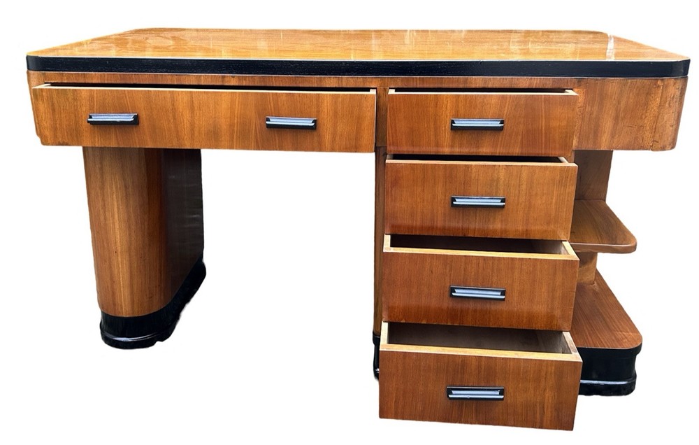 Art Deco blonde Walnut Desk