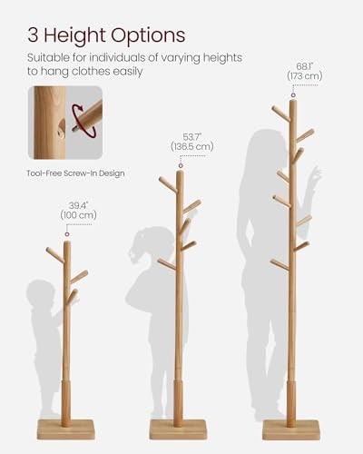 Solid Wood Coat Rack, Free Natural Beige Square Base + Cylindrical Hooks