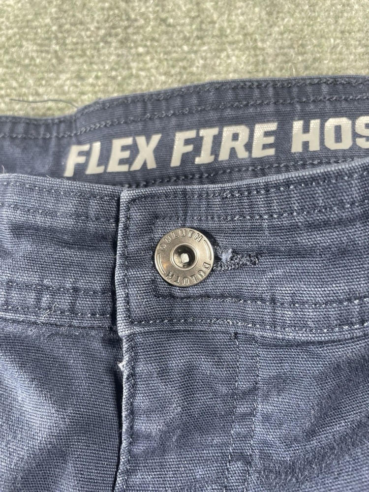 Duluth Trading Flex Fire Hose Work Pants 38x32 Blue Cotton Blend Construction