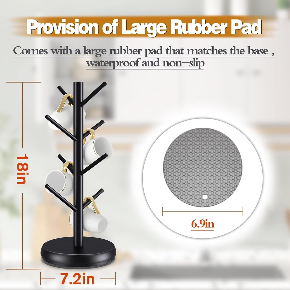 Bamboo Mug Holder Tree Upgraded 360° Rotating 8 Hooks Coffee Cup Rack Sturdy