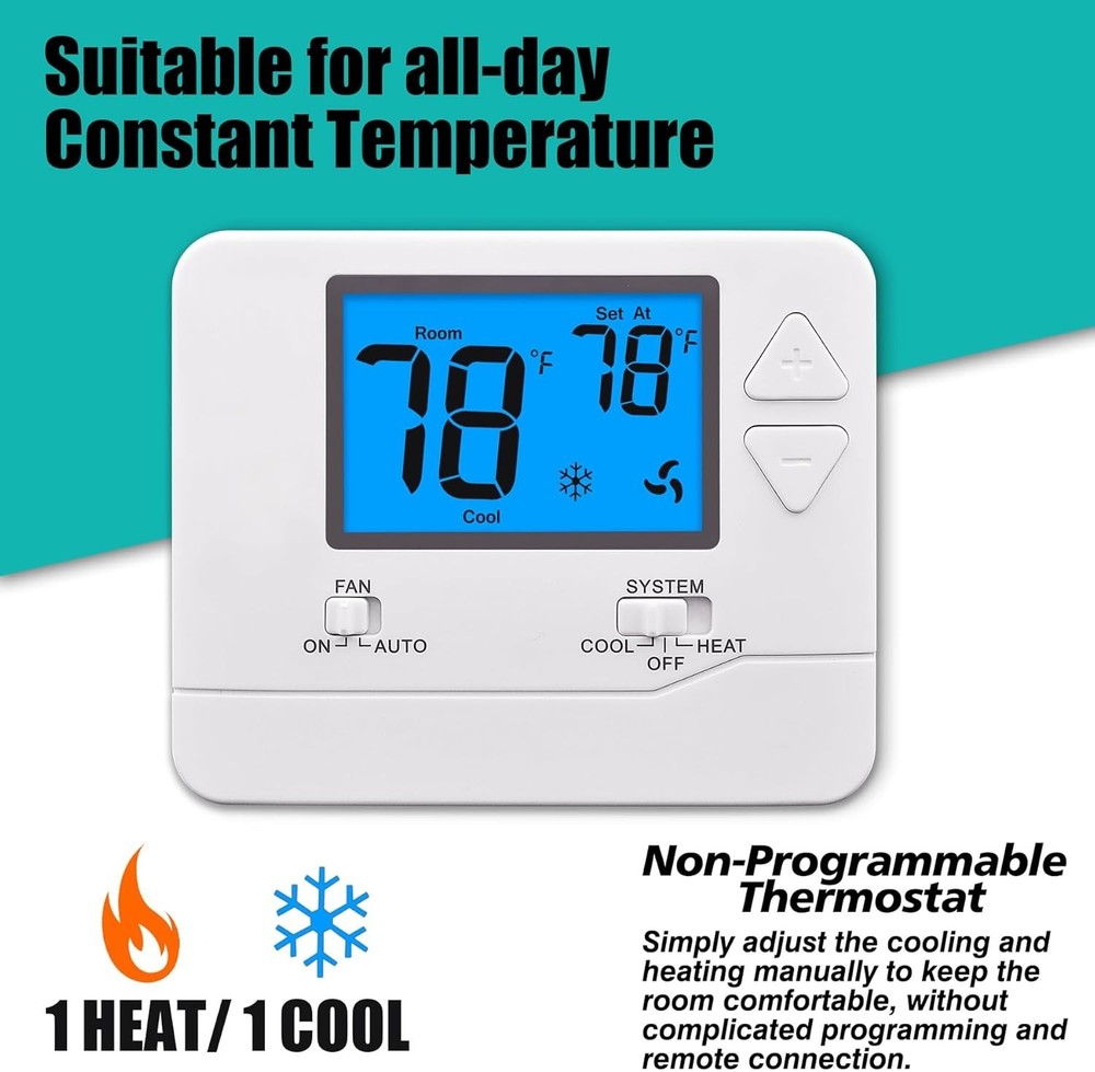 Home Non-Programmable Thermostat with LCD Display & Compressor Delay Protection