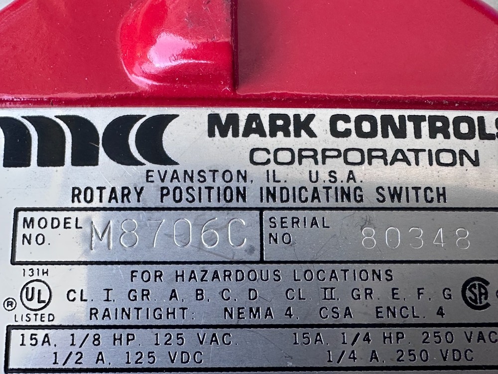 Mark Controls M8706C Rotary Position Indicating Switch
