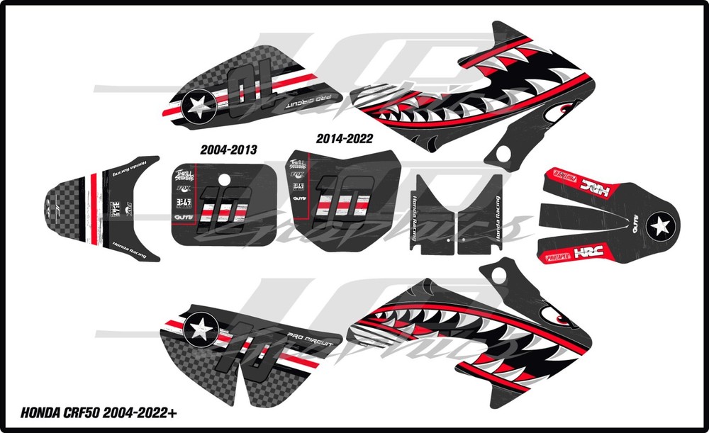 HONDA CRF50 GRAPHICS KIT DECALS THICK AND HIGH GLOSS.