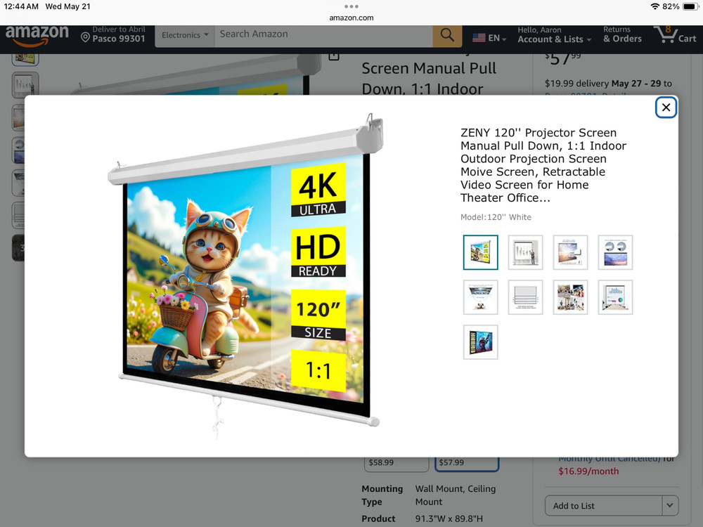 ZENY 120'' Projector Screen Manual Pull Down H01-1415-G3