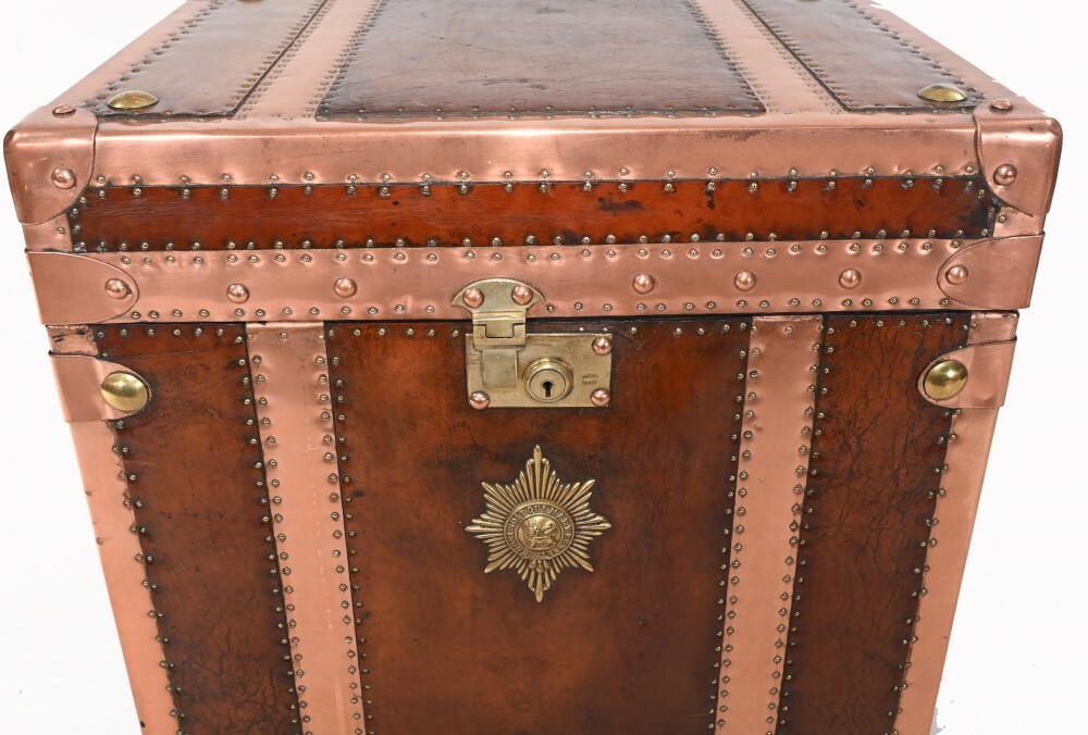 Leather Copper Luggage Box Steamer Trunk Case Table