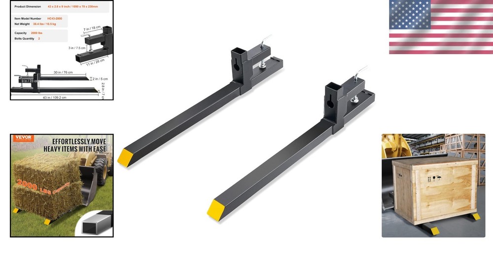 Quick Attach Pallet Forks for Tractors, 2000lbs Lifting Capacity, Easy Install