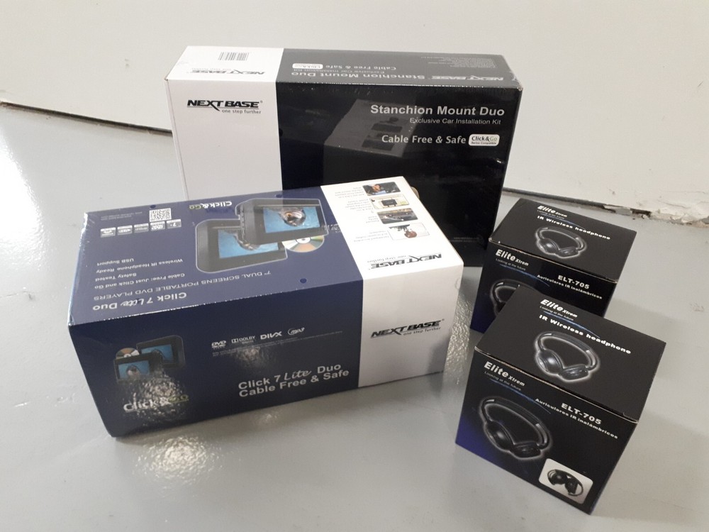 NEXTBASE Package: Two DVD Players + 2 Headphones + 2 Installation Brackets