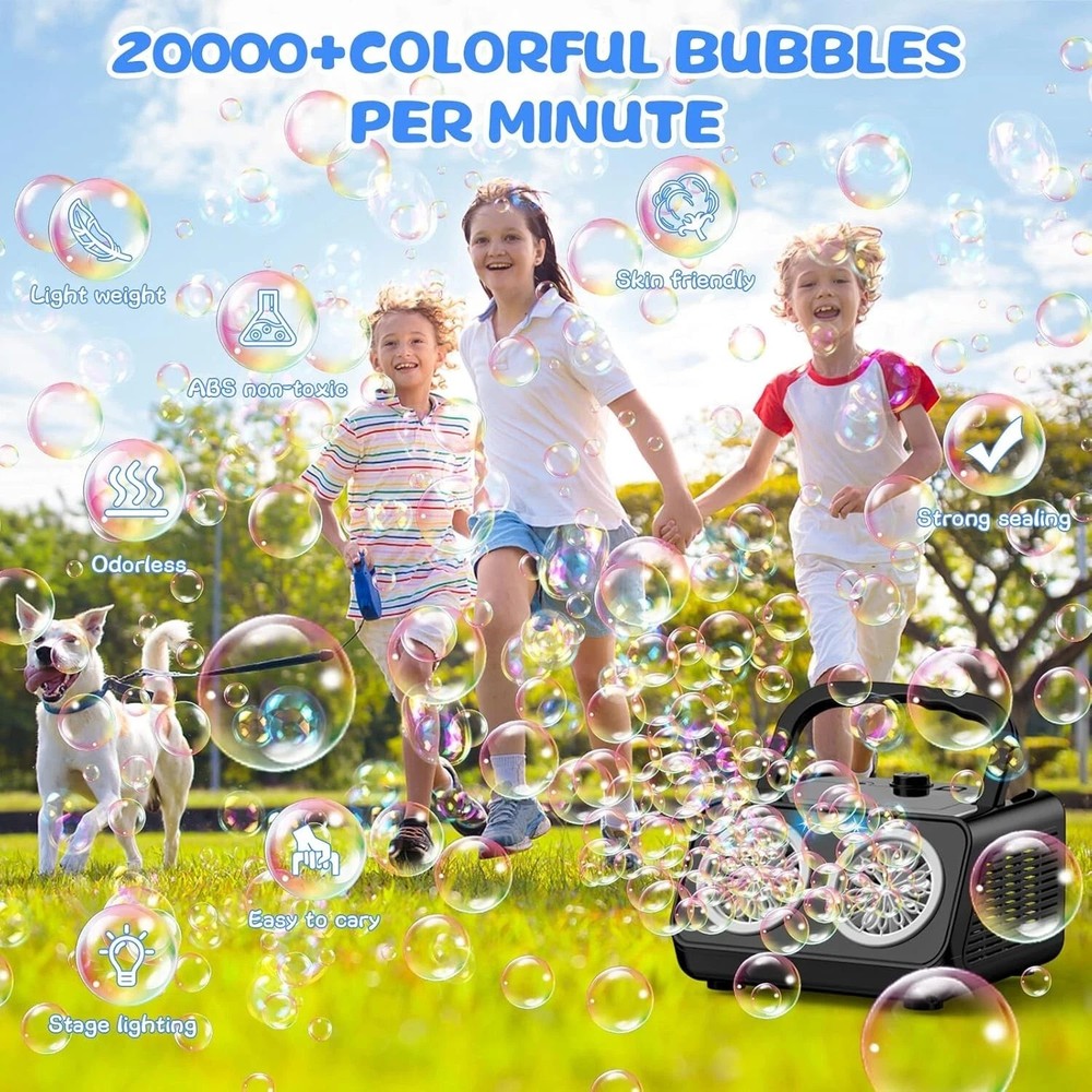 Automatic Bubble Machine Upgrade Bubble Blower w/2 Fans, Portable Bubble Maker