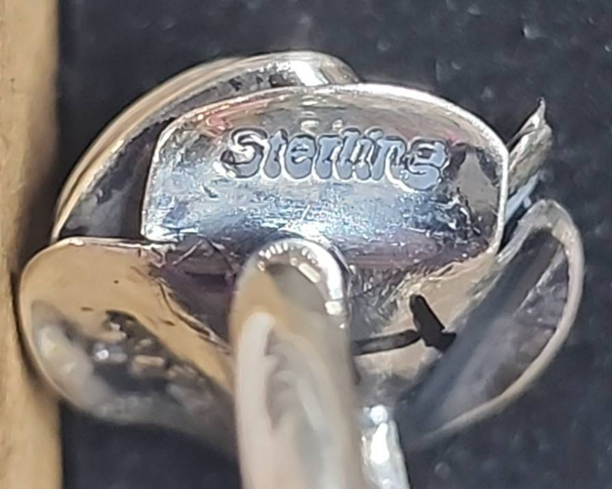 Native American Handmade Signed M Gem Sterling Silver Rose Ring Size 9 Signed