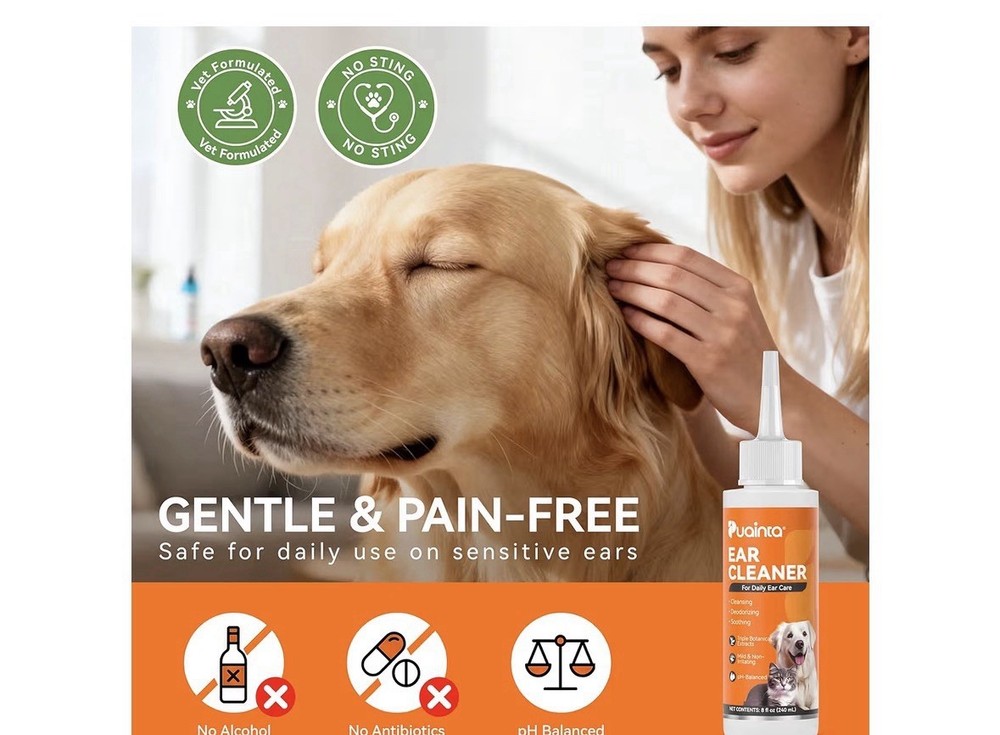 Puaintra Ear Cleaner Solution for Dogs - Cleansing, Deodorizing, 4 fl oz