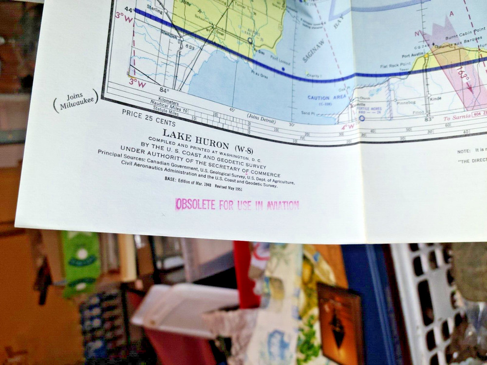 1952 Lake Huron Aviation Aeronautical Chart Map-Obsolete