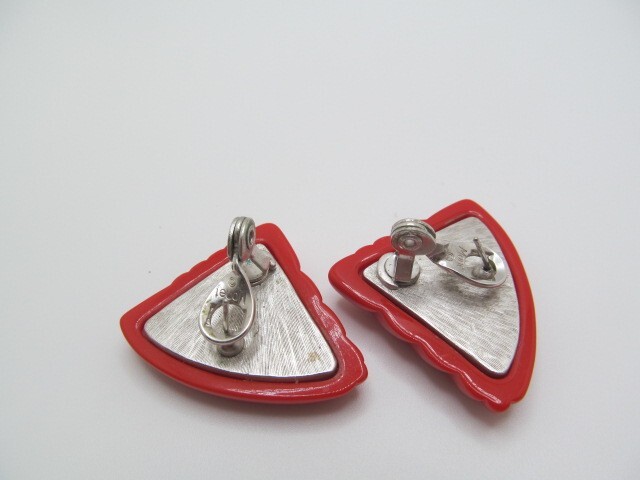 Vintage Monet Triangle Puffed Curved Red Bold Earrings