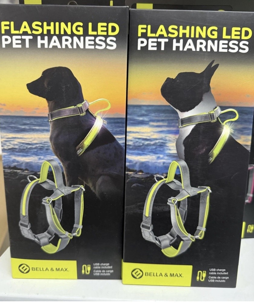 Bella and Max USB LED Lighting Rechargeable Dog Harness - Neon - Medium