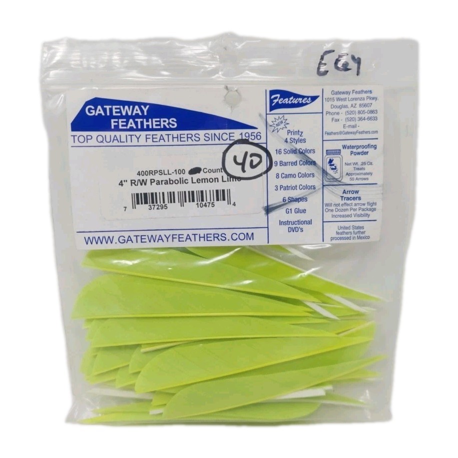 40 Count Gateway Feathers 4" Right Wing: Parabolic Lemon Lime Green