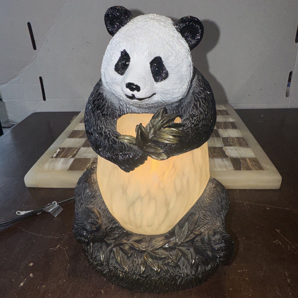 Panda Bear Accent Lamp 9” Tall Lighted Resin Decor Night Light Black White