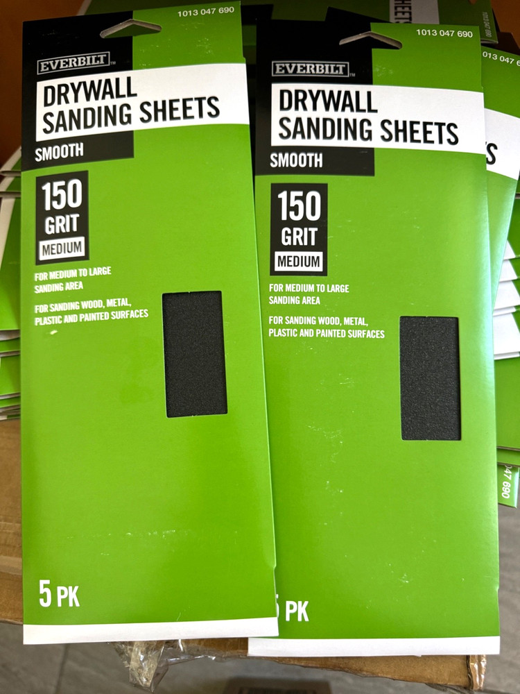 EVERBILT 150G DRYWALL SANDING SHEET 20 PACK/5 SHEETS (200 SHEETS)