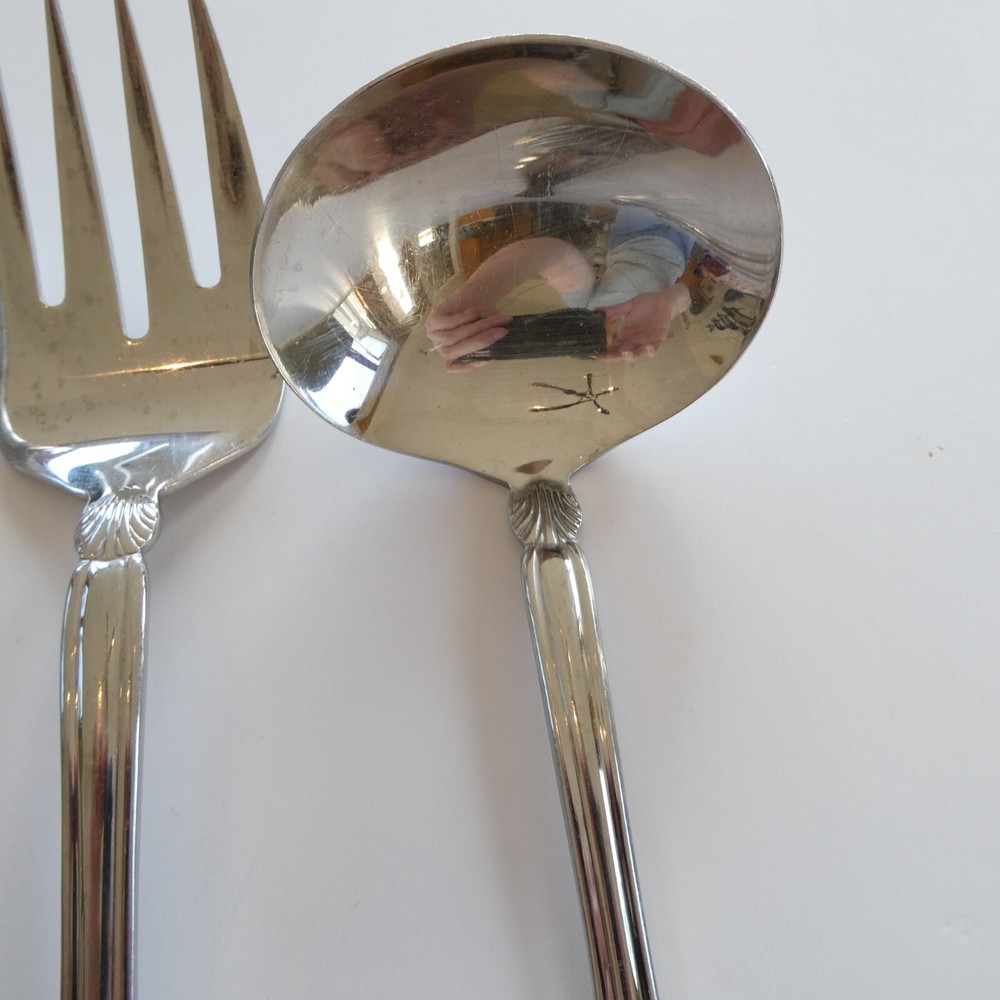 Pfaltzgraff Artesia Stainless Serving Set 4 Pieces Spoons Fork Ladle Flatware
