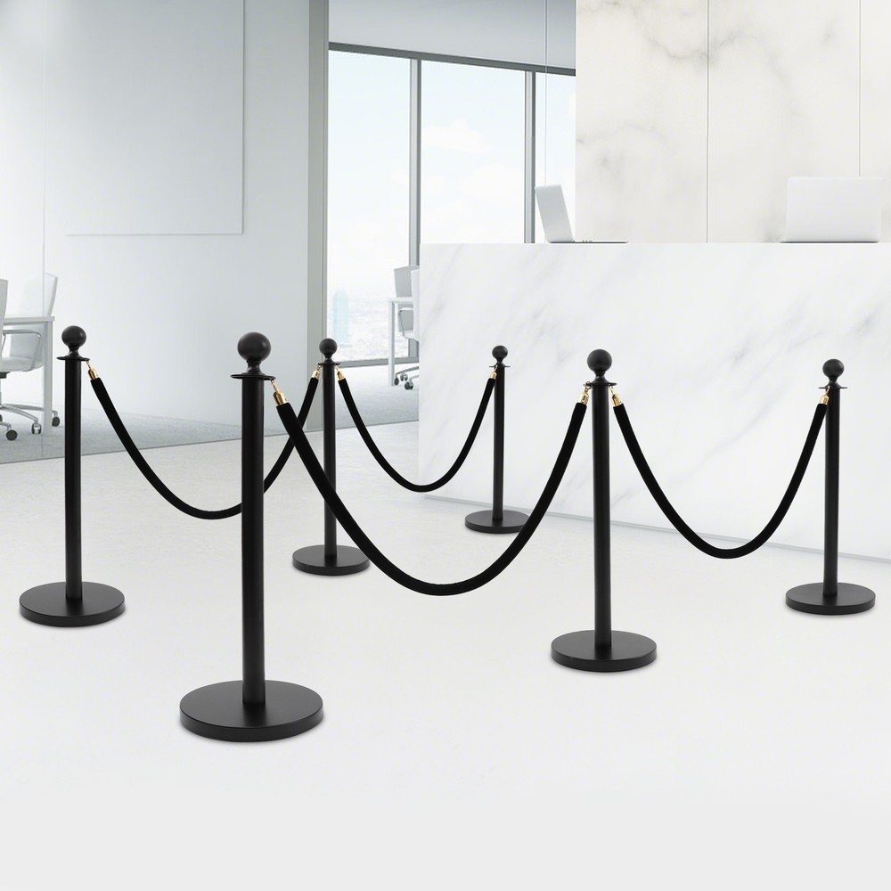 6Pcs Black Stanchion Posts Queue StanchionPole Ropes Crowd Control Barrier