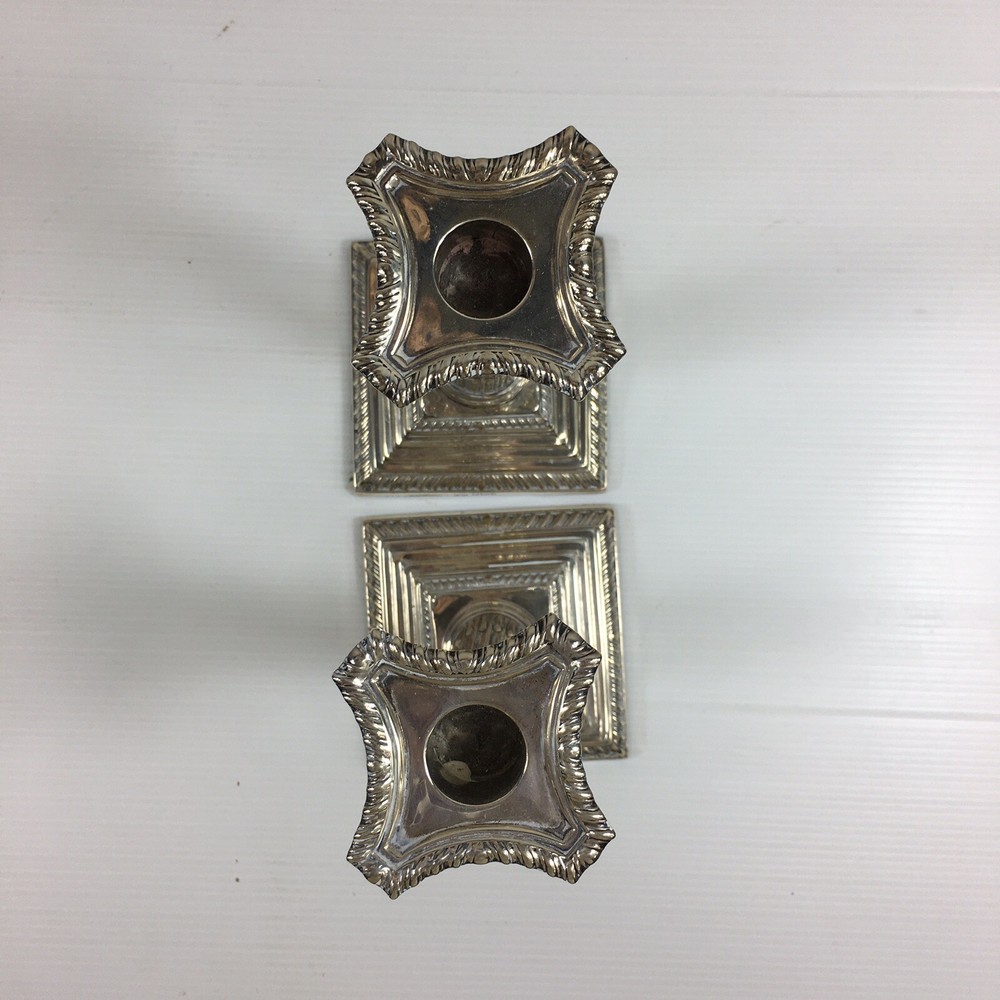 Antique 1936 Solid Silver Weighted Pair Of Corinthian Column Candlesticks